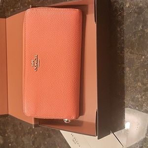 Coach Zip Around Accordian Wallet in Coral